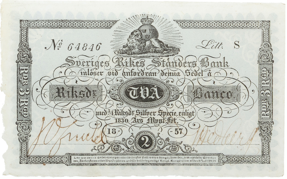 2 riksdaler banco 1857. S 64846.