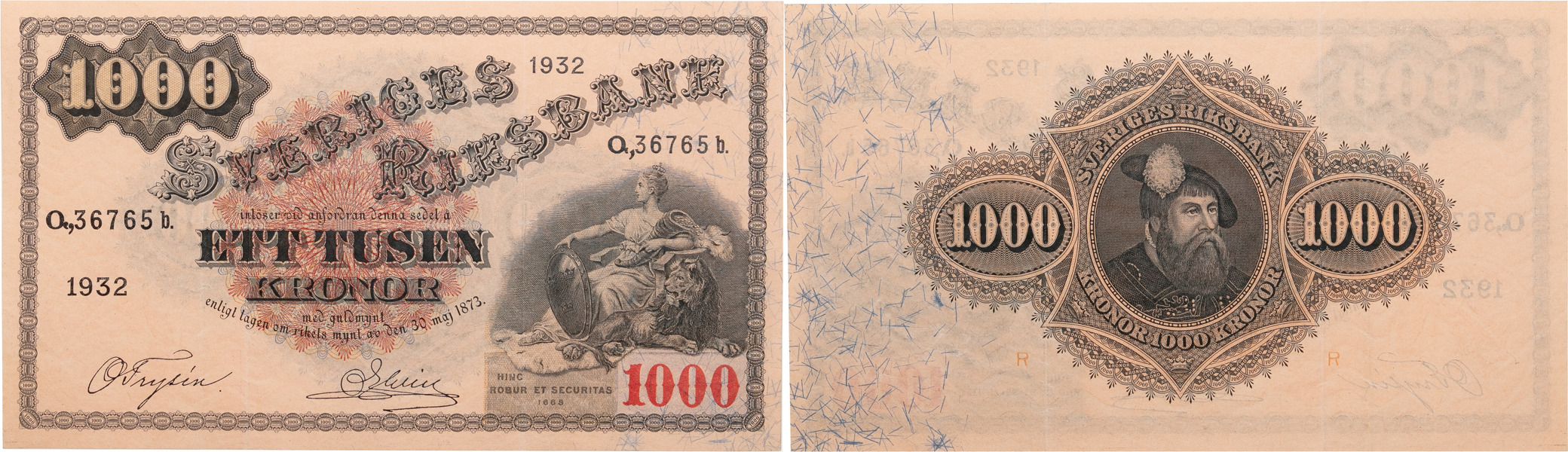 1 000 kronor 1932. Q,36765b.