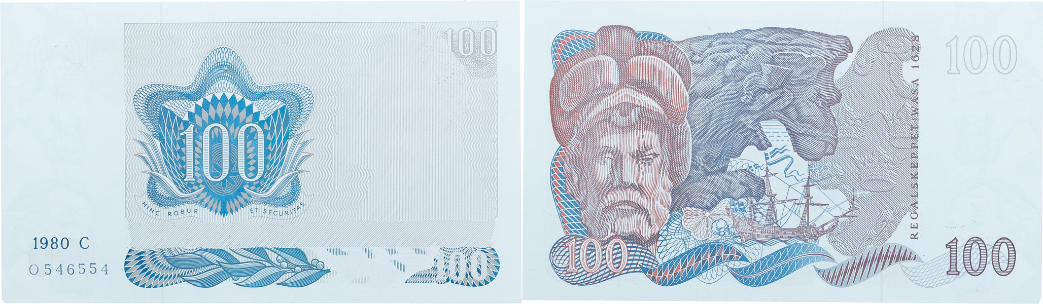 100 kronor 1980. Positionsbokstav C, O 546554.