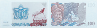 100 kronor 1980. Positionsbokstav G, O 546554.