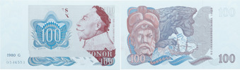 100 kronor 1980. Positionsbokstav G, O 546553.