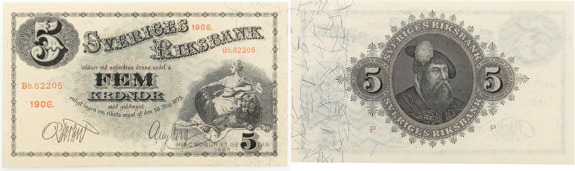 5 kronor 1906. Bb,82205.
