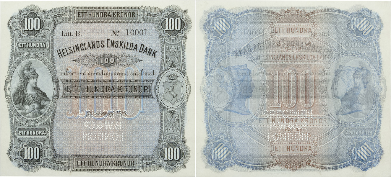 HELSINGLANDS ENSKILDA BANK. 100 kronor 1879.