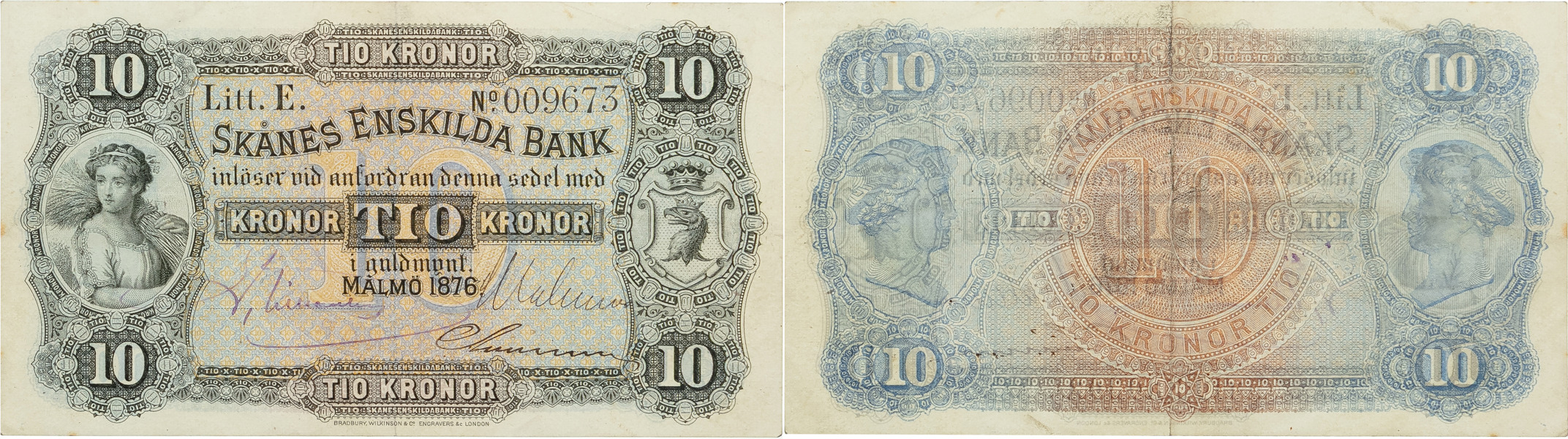 SKÅNES ENSKILDA BANK. 10 kronor 1876.