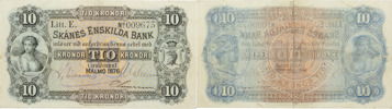 SKÅNES ENSKILDA BANK. 10 kronor 1876.