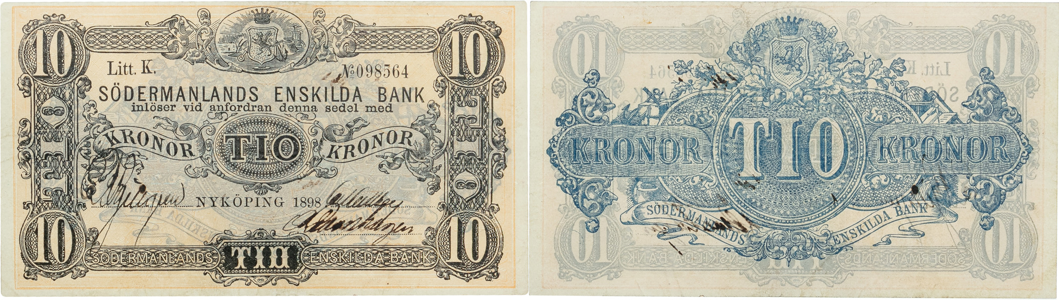 SÖDERMANLANDS ENSKILDA BANK. 10 kronor 1898.