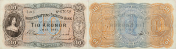 WESTERBOTTENS ENSKILDA BANK. 10 kronor 1881.
