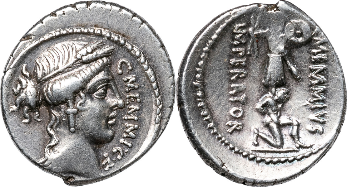 Roman Republic. C. MEMMIUS C.f. (c. 56 B.C.). AR denarius.