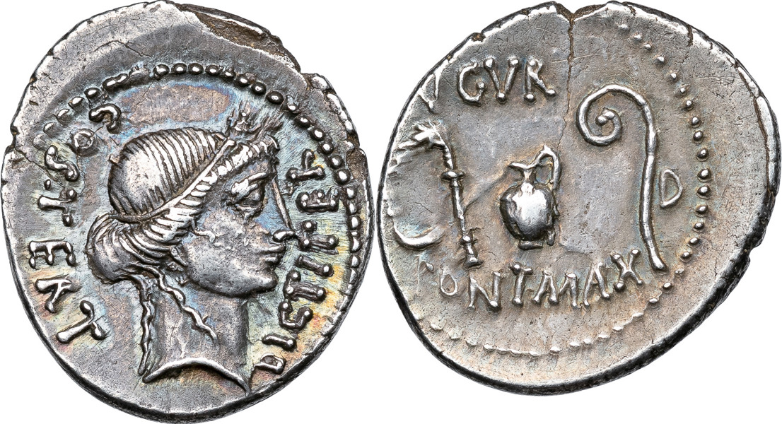 Roman Republic. JULIUS CAESAR (46 B.C.). AR denarius.