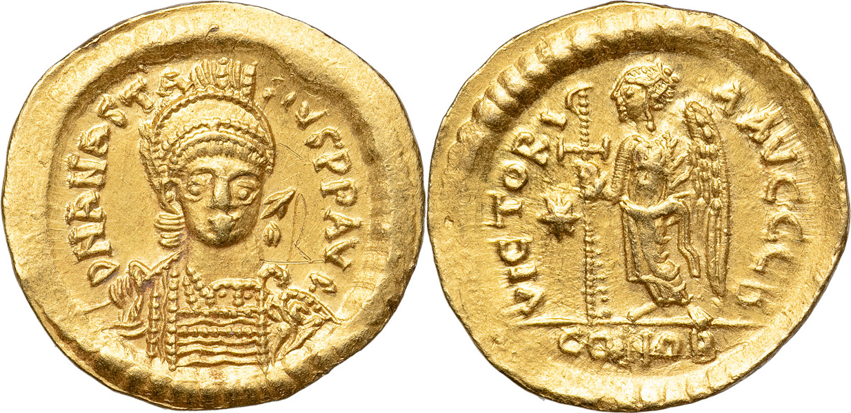 BYZANTINE COINS. ANASTASIUS (A.D 491-518). AV solidus.