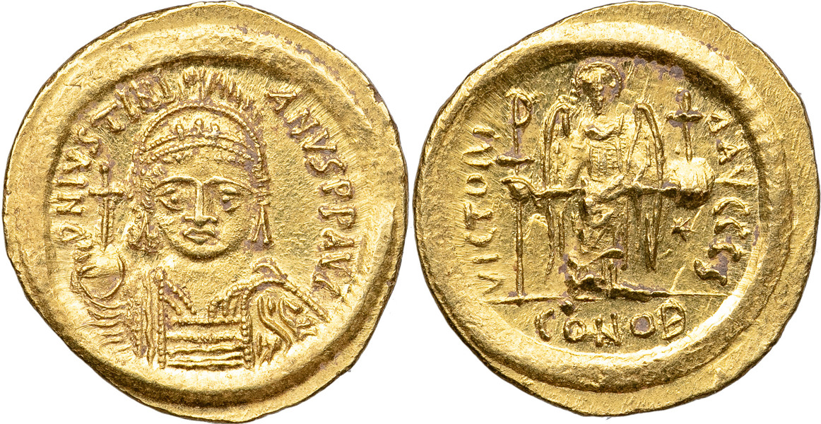 BYZANTINE COINS. JUSTINIAN I (A.D 527-565). AV solidus.