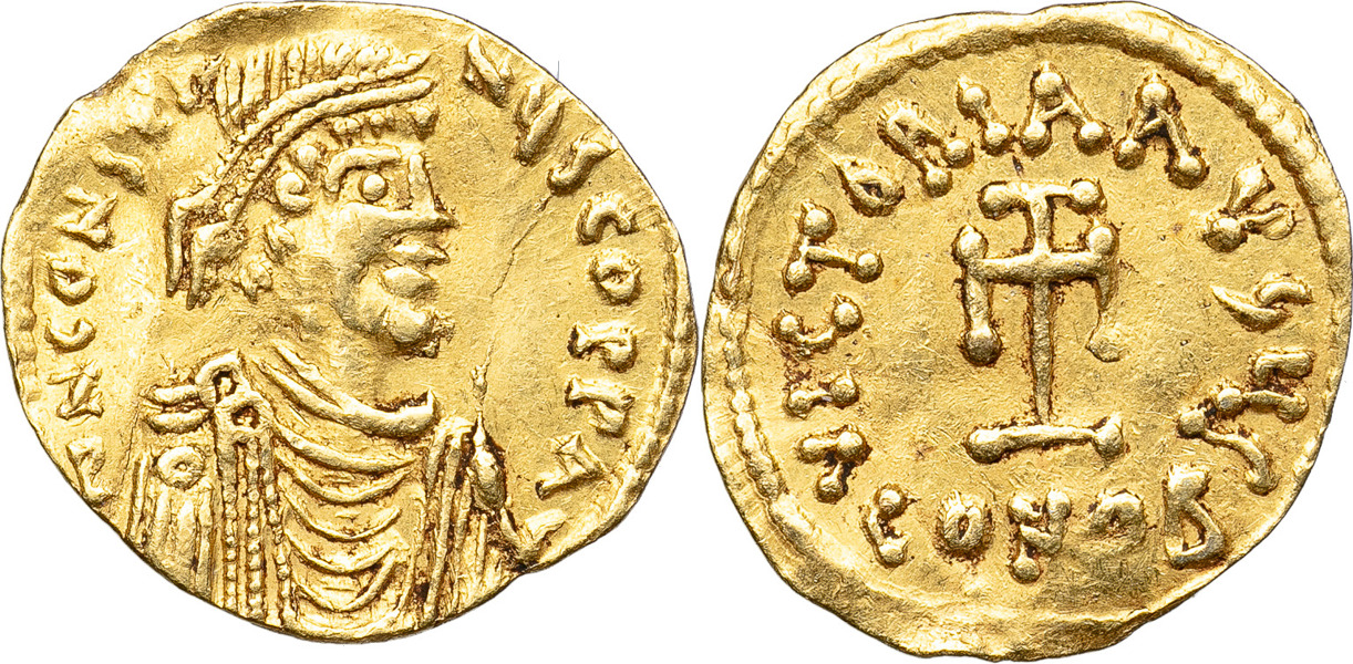 BYZANTINE COINS. CONSTANS II (A.D 641-668). AV semissis.