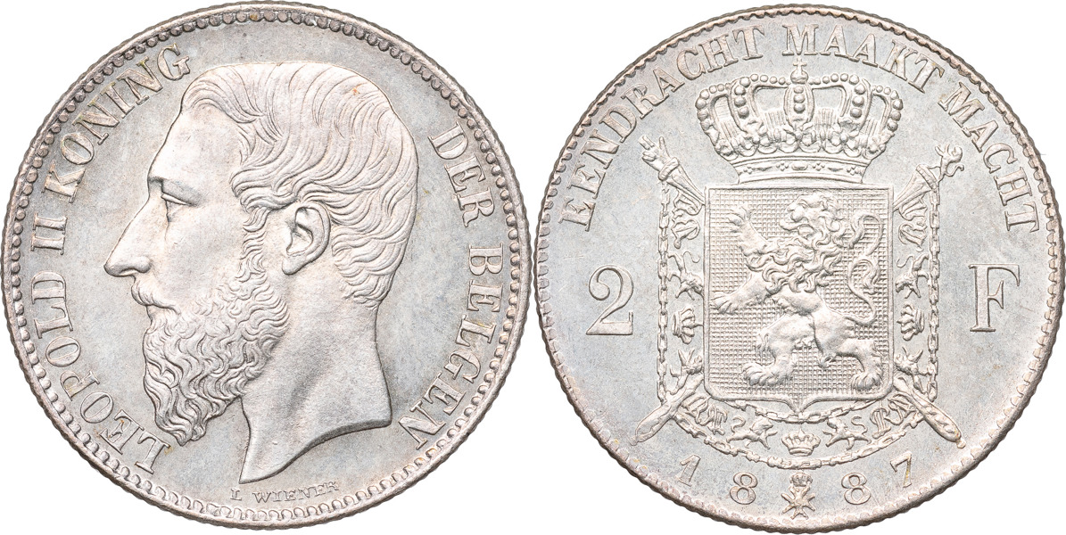 BELGIEN / BELGIUM. Leopold II (1865-1909). 2 francs 1887.