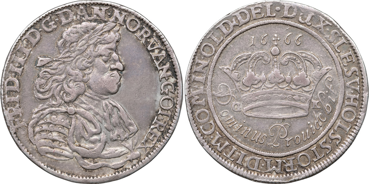 DANMARK / DENMARK. Frederik III (1648–1670). 4 mark / krone 1666.