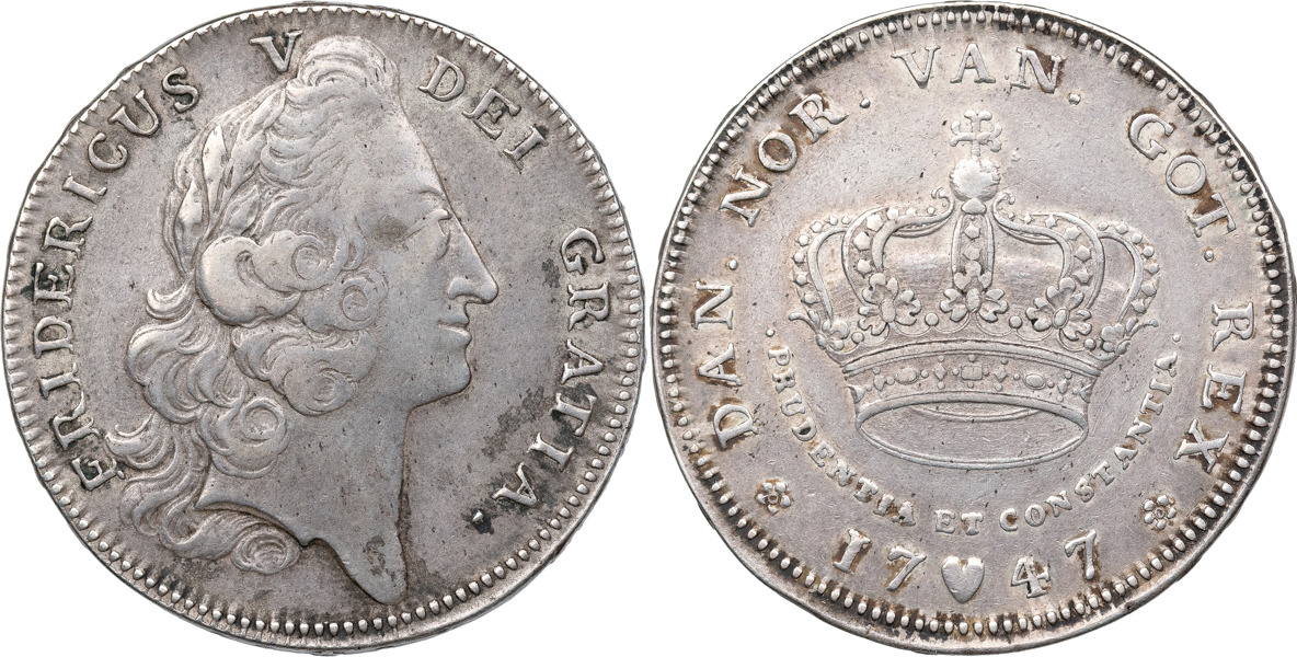 DANMARK / DENMARK. Frederik V (1746–1766). Krone 1747.
