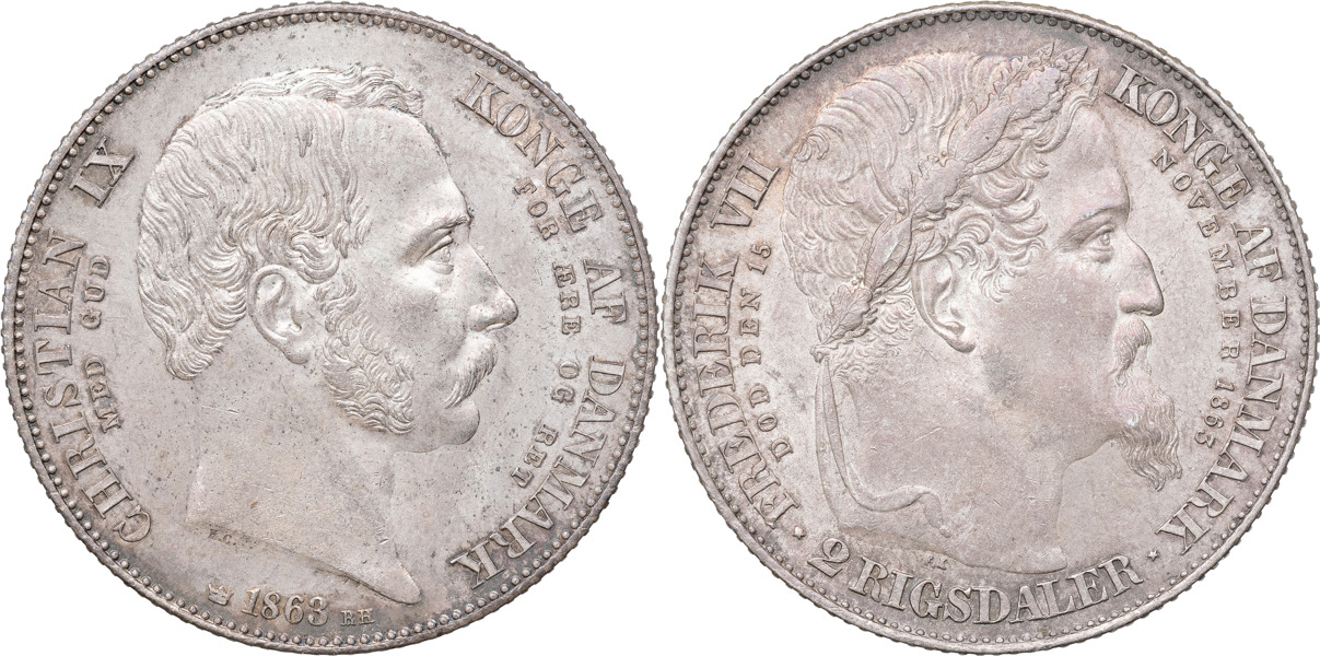 DANMARK / DENMARK. Christian IX (1863-1906). 2 rigsdaler 1863.