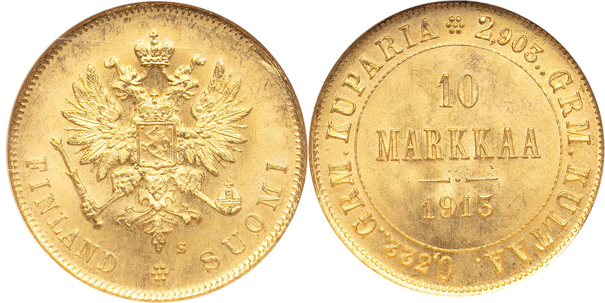 FINLAND. 10 markkaa 1913. Fr.