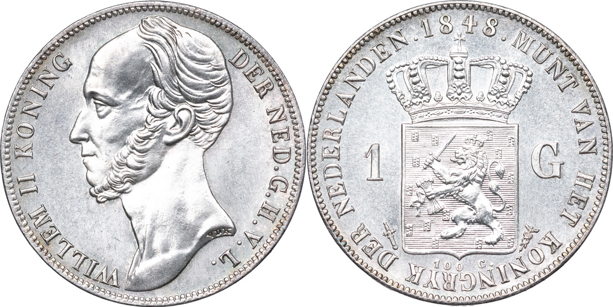 NEDERLÄNDERNA / THE NETHERLANDS. William II (1840-1849). Gulden 1848.