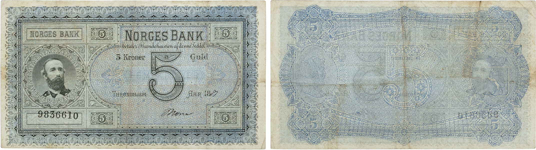 NORGE / NORWAY. Oskar II (1872-1905). 5 kroner 1883.