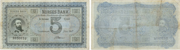 NORGE / NORWAY. Oskar II (1872-1905). 5 kroner 1883.