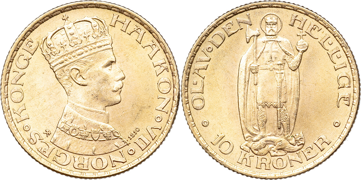 NORGE / NORWAY. Haakon VII (1905-1957). 10 kroner 1910.