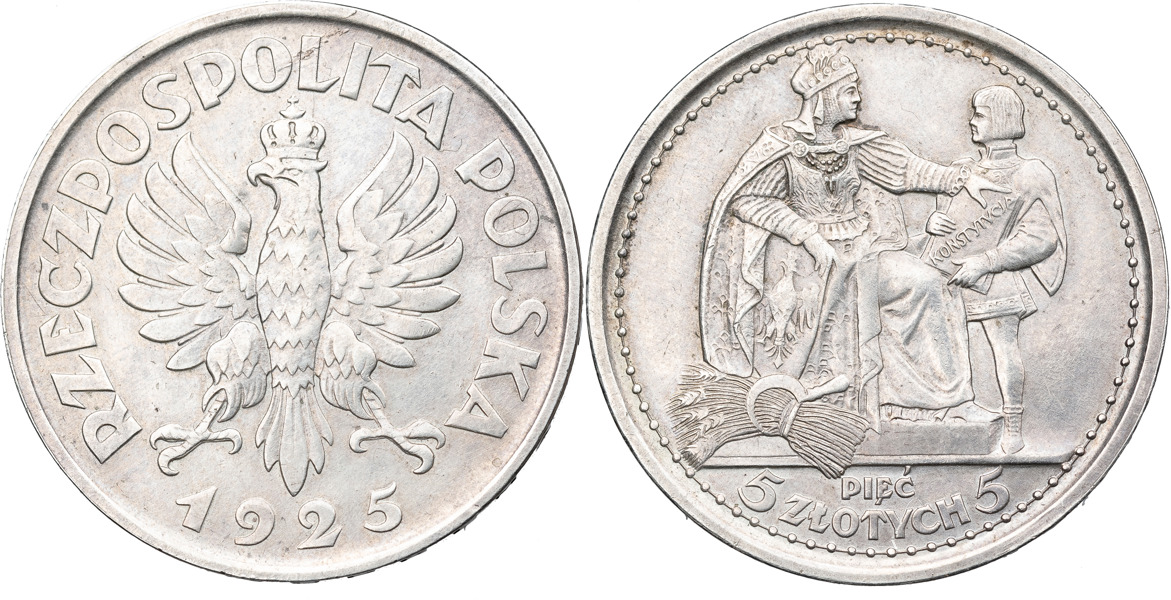 POLEN / POLAND. 5 złotych 1925. Constitution.
