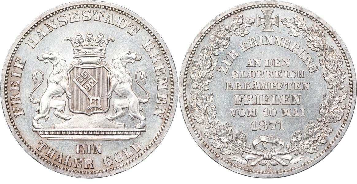TYSKA STATER / GERMN STATES. BREMEN. Taler 1871.