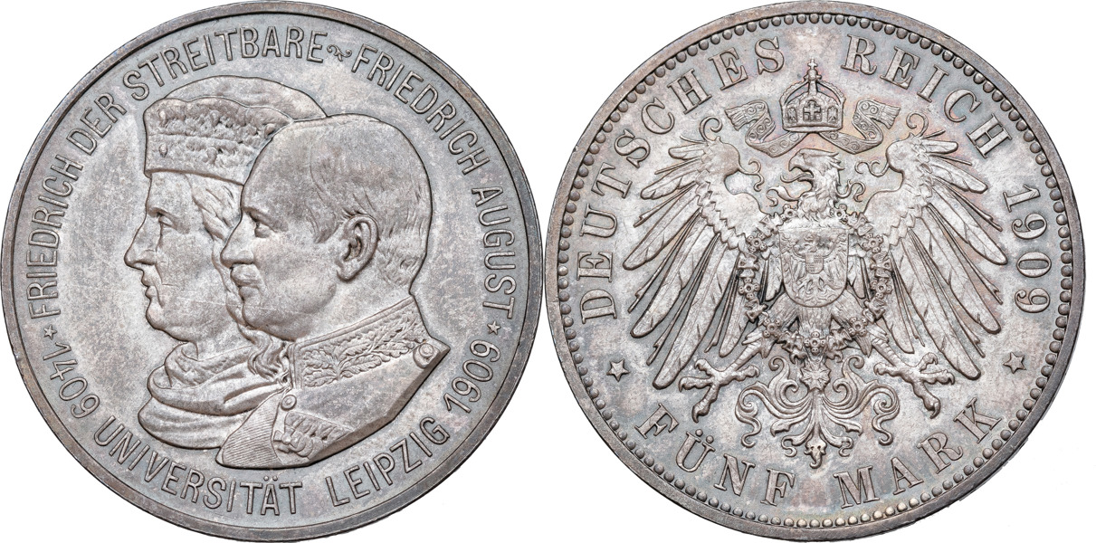 TYSKA STATER / GERMN STATES. SACHSEN. 5 mark 1909.
