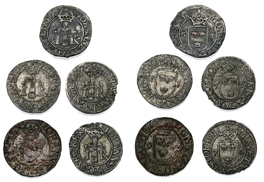 JOHAN III (1568-1592). Lot of 5