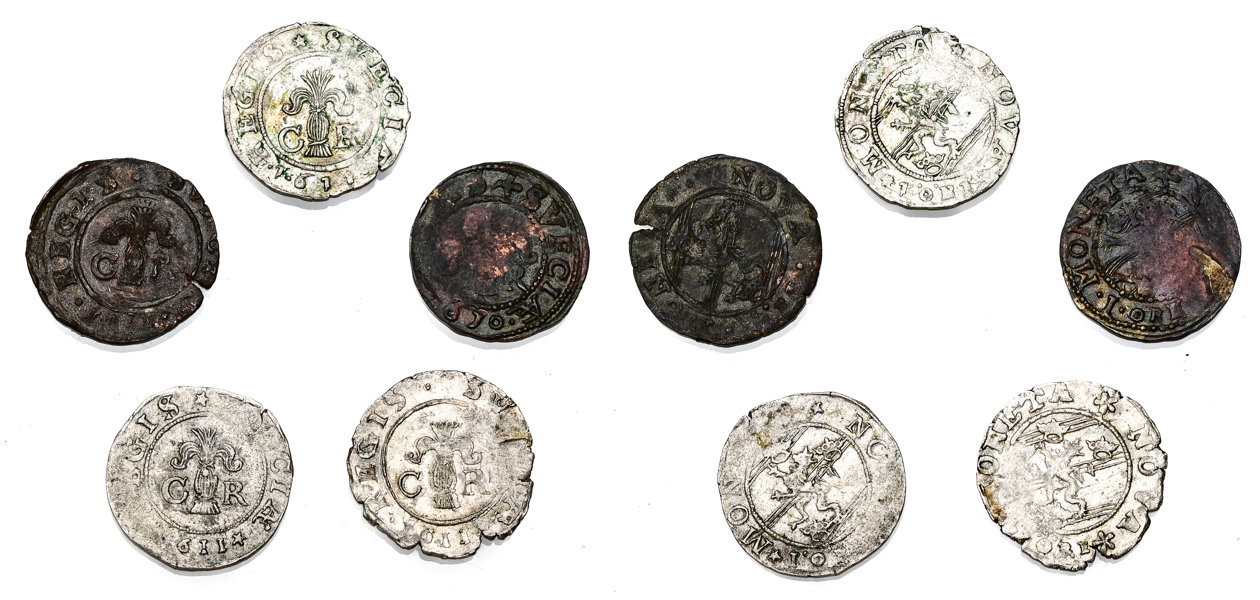 KARL IX (1604-1611). Lot of 5