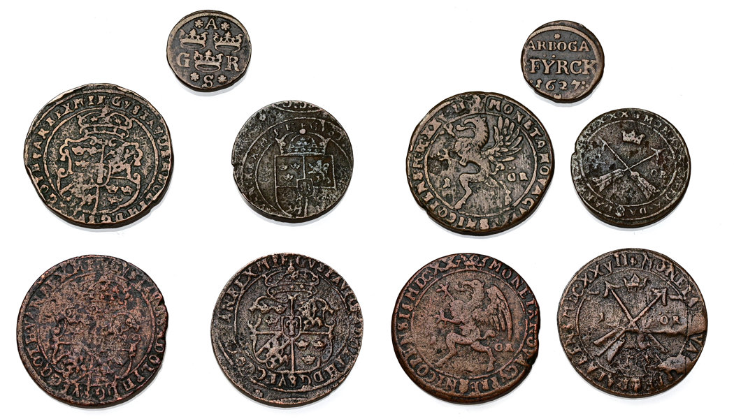 GUSTAV II ADOLF (1611-1632). Lot of 5