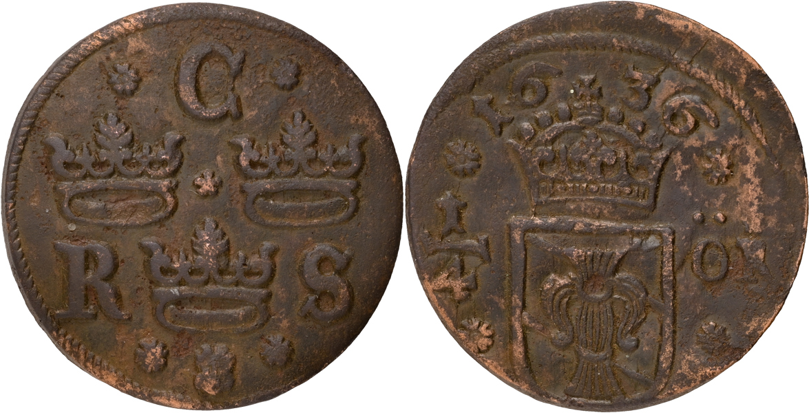 KRISTINA (1632-1654). 1/4 öre 1636