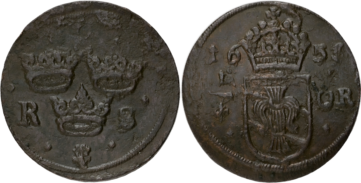 KRISTINA (1632-1654). 1/4 öre 1653