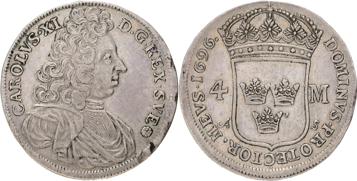 KARL XI (1660-1697). 4 mark 1696
