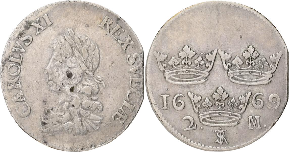 KARL XI (1660-1697). 2 mark 1669