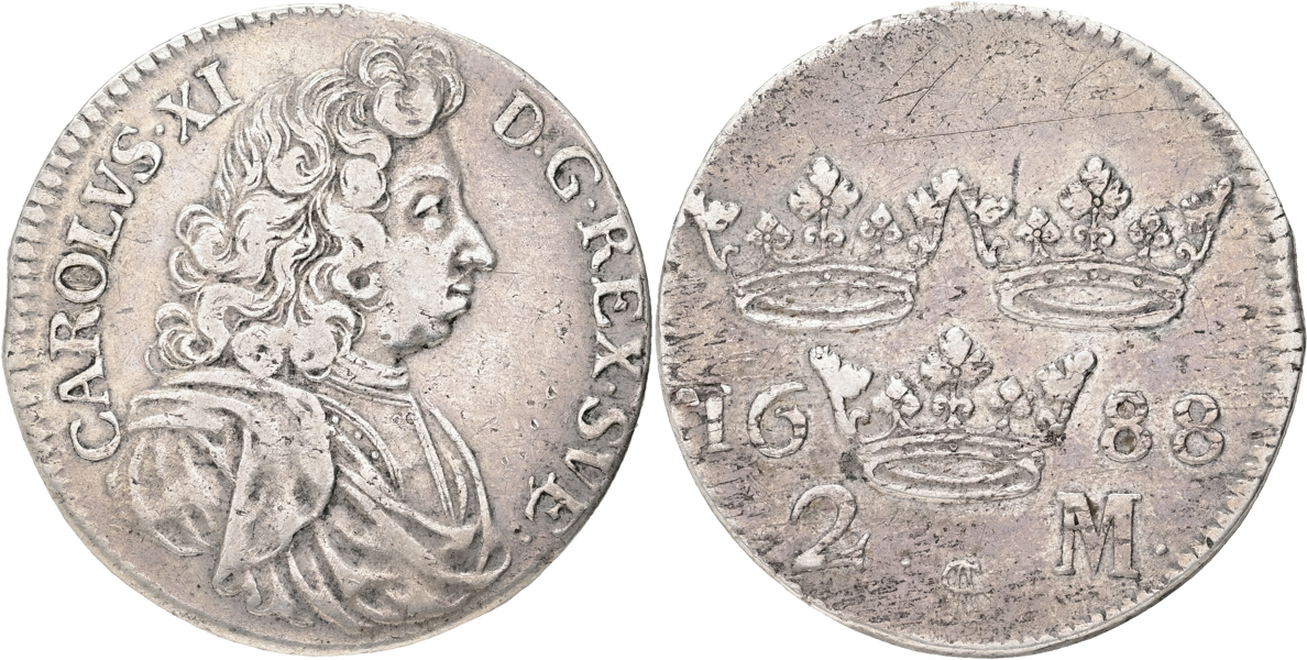 KARL XI (1660-1697). 2 mark 1688