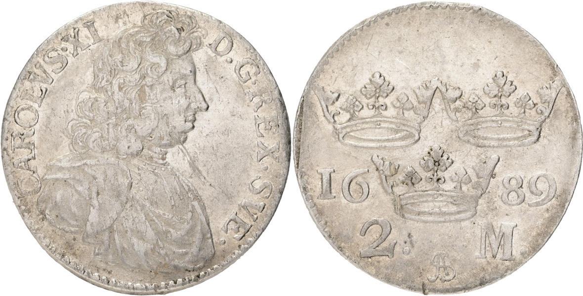 KARL XI (1660-1697). 2 mark 1689