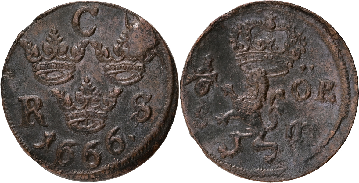 KARL XI (1660-1697). 1/6 öre SM 1666