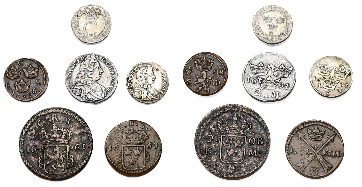 KARL XI (1660-1697). Lot of 6