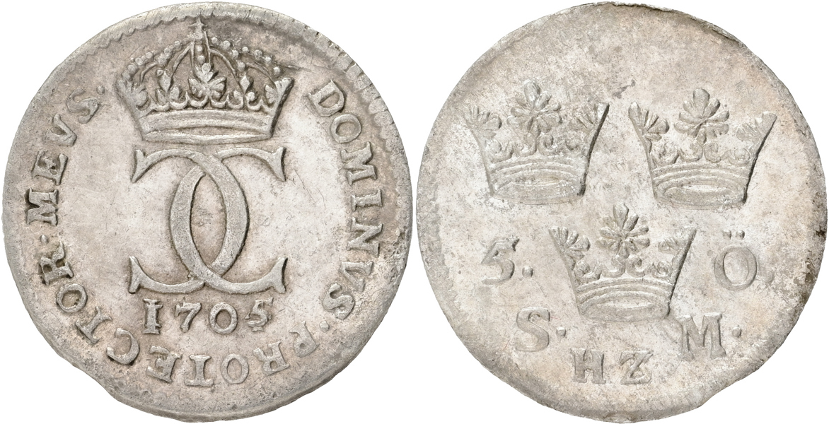KARL XII (1697-1718). 5 öre 1705