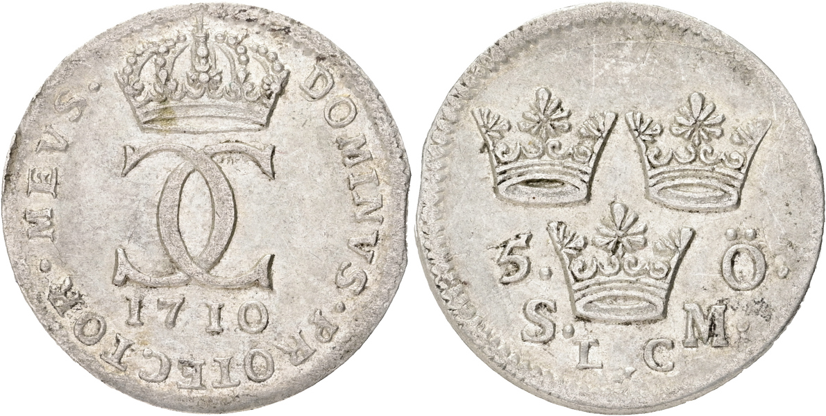 KARL XII (1697-1718). 5 öre 1710