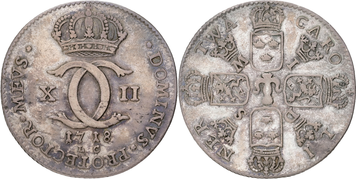KARL XII (1697-1718). 2 caroliner 1718