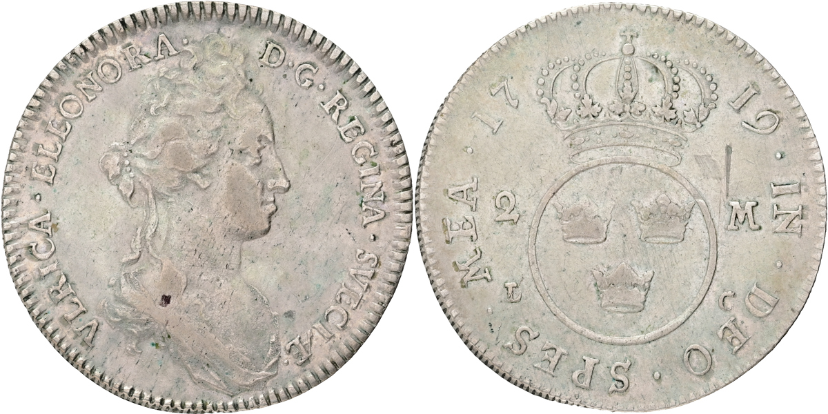 ULRIKA ELEONORA (1718-1720). 2 mark 1719