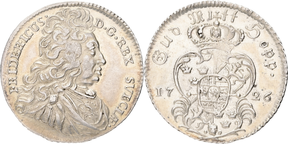 FREDRIK (1720-1751). 1/4 riksdaler 1726