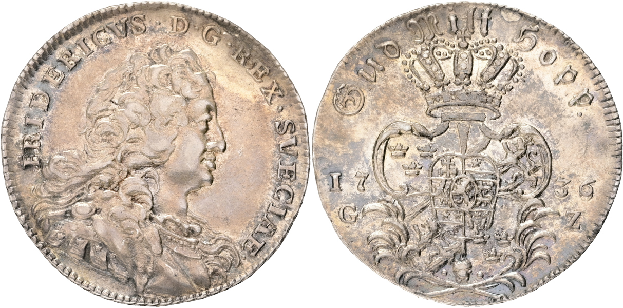 FREDRIK (1720-1751). 1/4 riksdaler 1736
