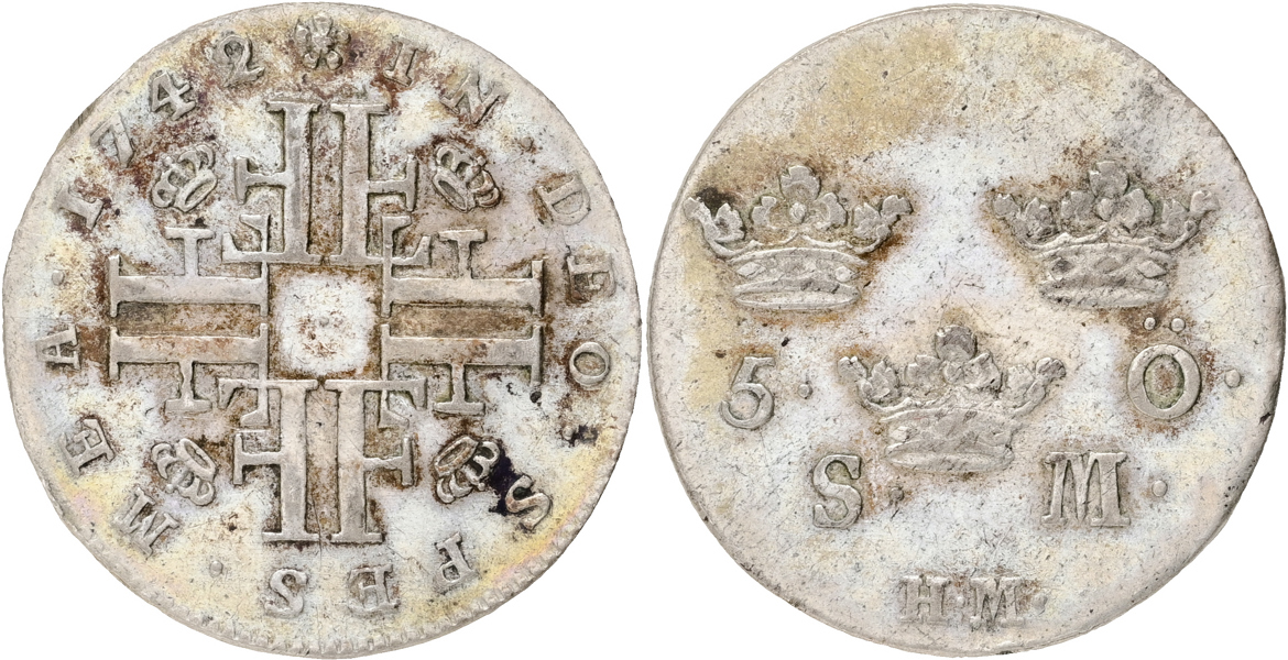 FREDRIK (1720-1751). 5 öre 1742