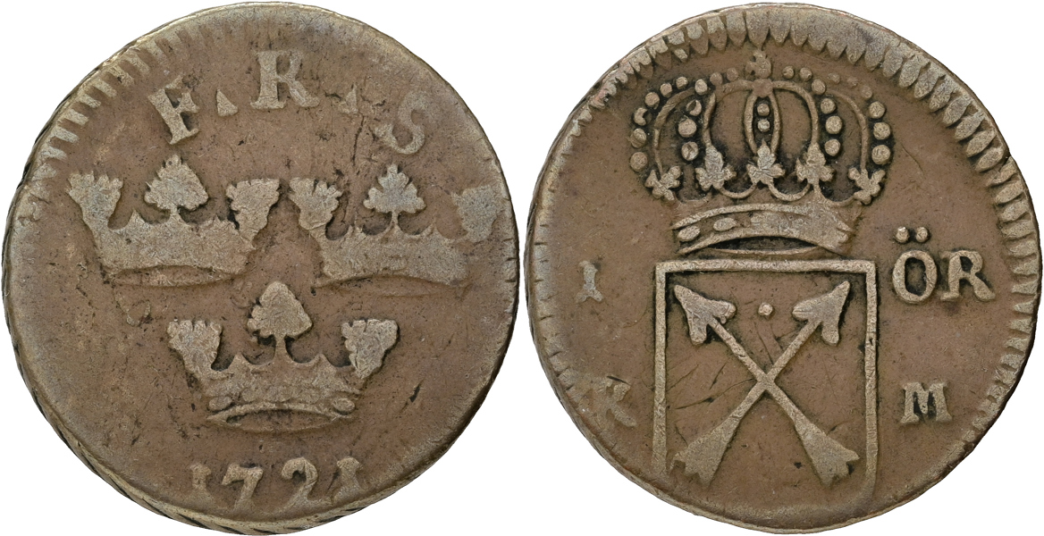 FREDRIK (1720-1751). Öre KM 1721