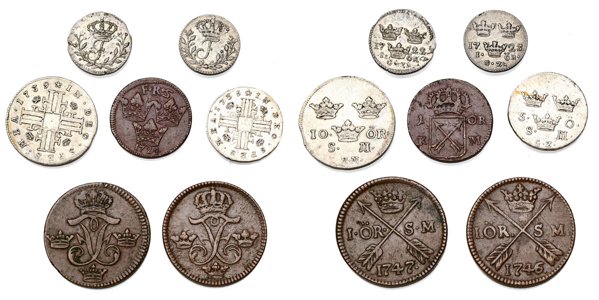 FREDRIK (1720-1751). Lot of 7