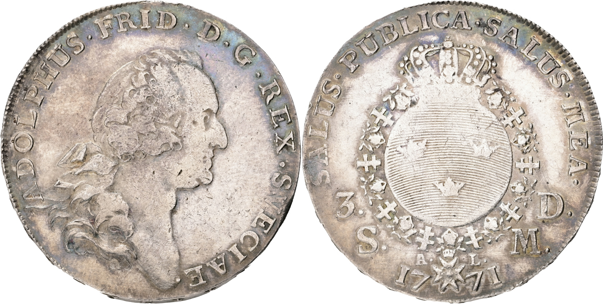 ADOLF FREDRIK (1751-1771). 3 daler SM 1771
