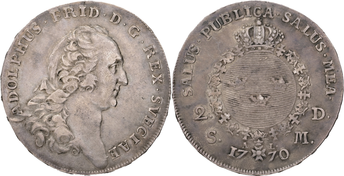 ADOLF FREDRIK (1751-1771). 2 daler SM 1770